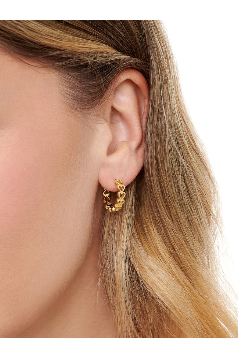 Open Heart Hoop Earrings in Gold Plated Sterling Silver, Alternate, color, Yellow Gold