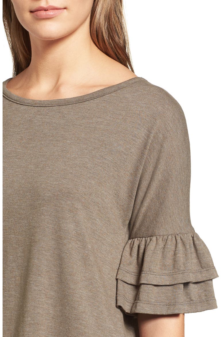Tiered Bell Sleeve Tee, Alternate, color, OLIVE TARMAC
