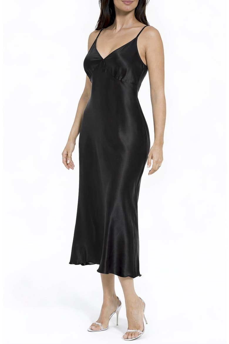Satin V-Neck Sleeveless Maxi Dress, Alternate, color, BLACK