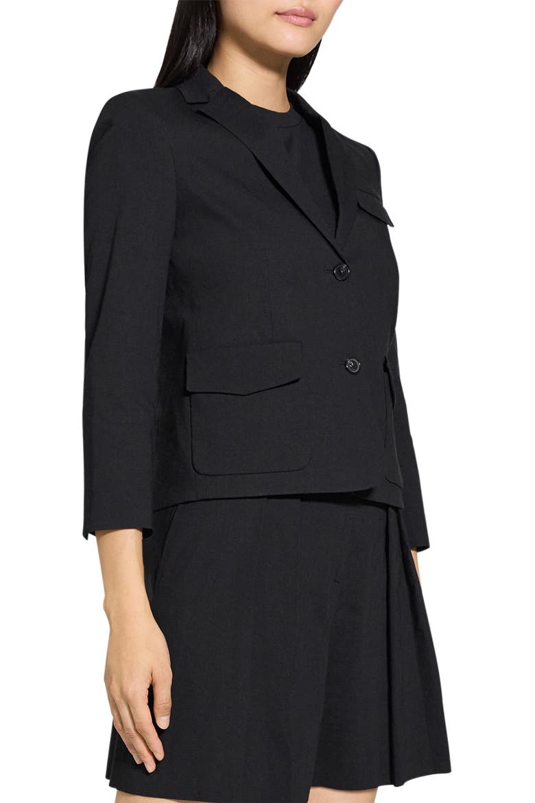 Linen Blend Shrunken Blazer, Alternate, color, BLACK