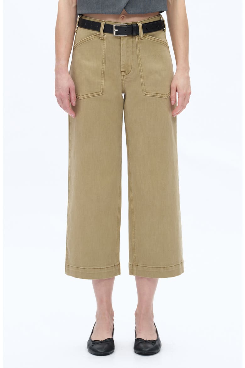 Patch Pocket Mid Rise Crop Wide Leg Jeans, Main, color, OLIVE