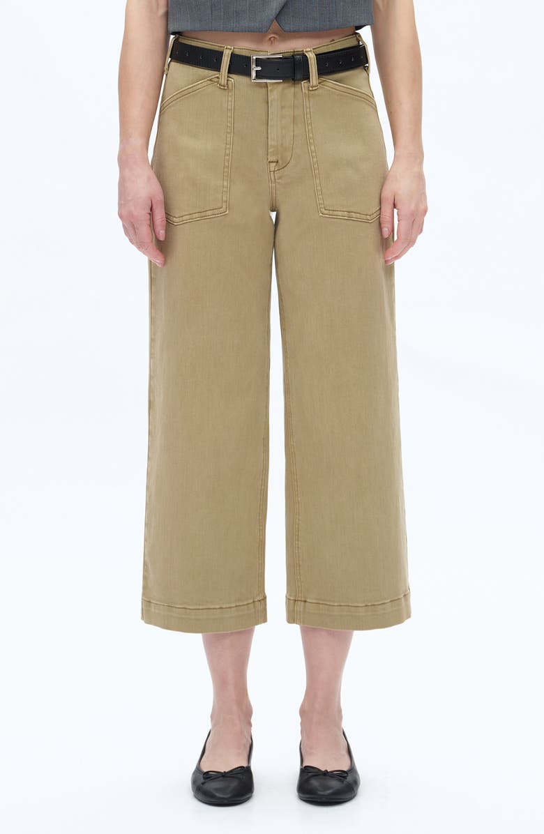 Bayeas Patch Pocket Mid Rise Crop Wide Leg Jeans, Main, color, Olive