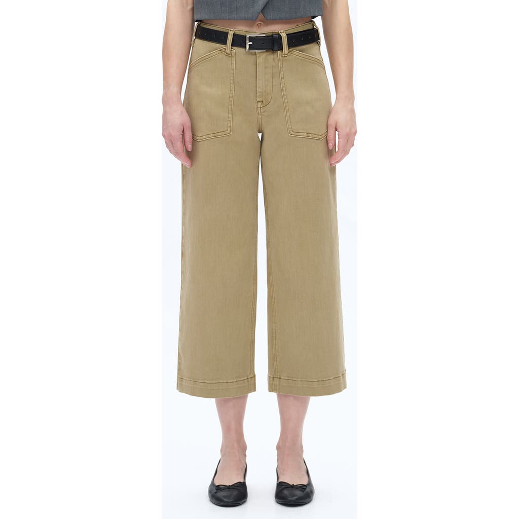 Bayeas Patch Pocket Mid Rise Crop Wide Leg Jeans In Green