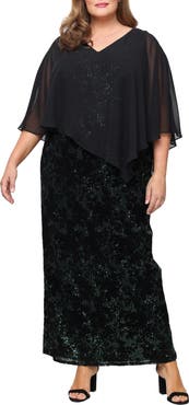 SL FASHIONS Chiffon Capelet Sequin Gown