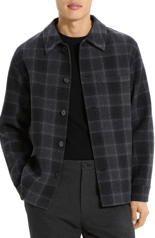 Theory Plaid Wool & Cashmere Flannel Button-up Shirt Jacket In Gray