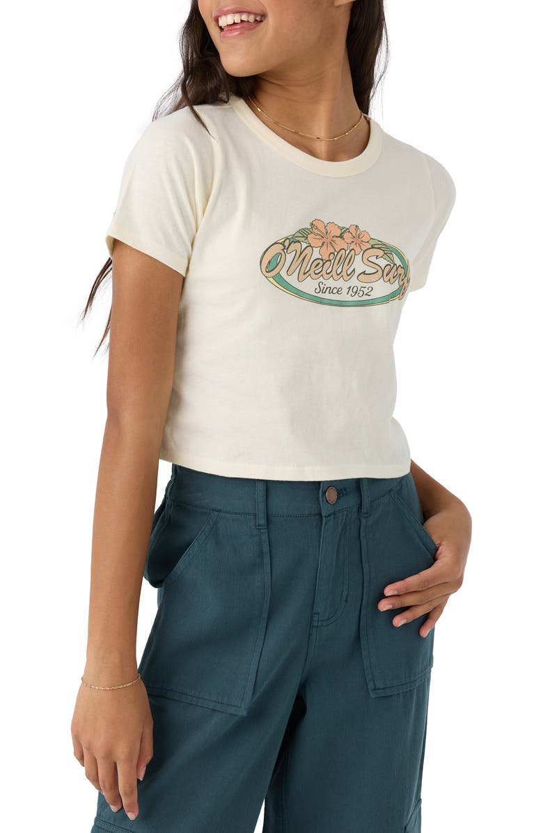 O'Neill Kids' Beachy Bloom Cotton Graphic Crop T-Shirt, Alternate, color, 