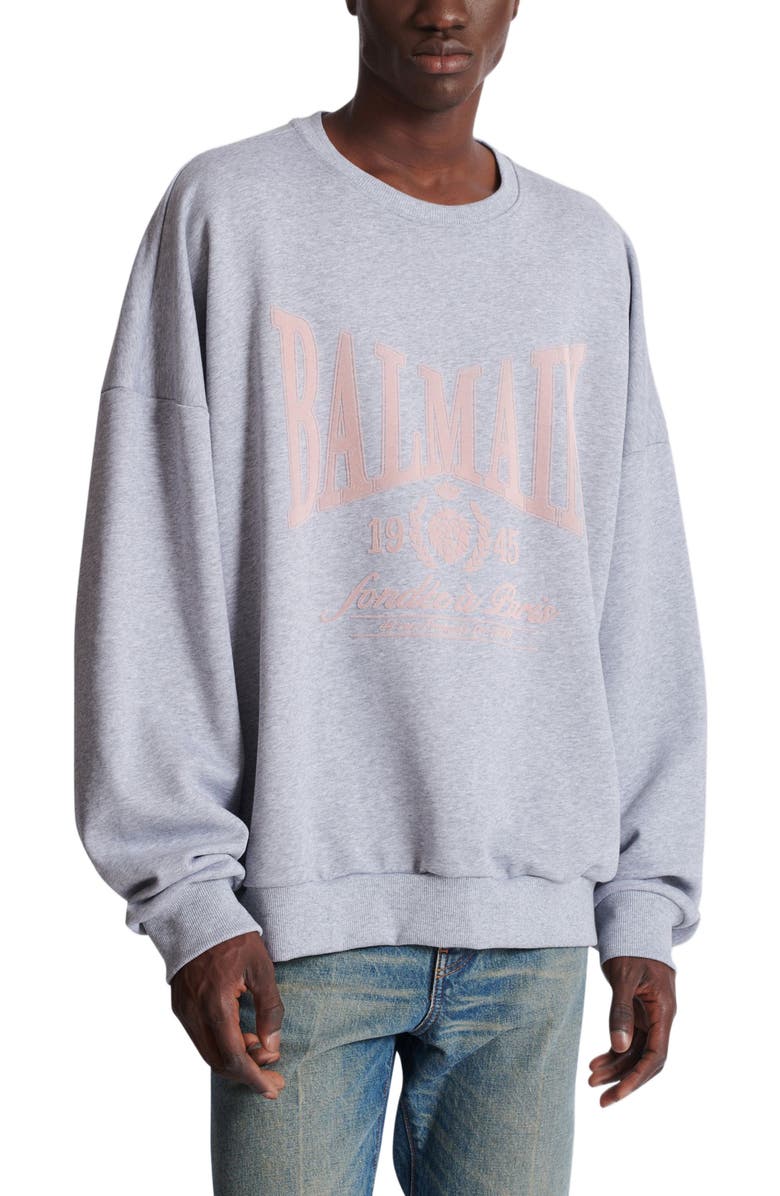 Balmain Printed cotton sweatshirt, Alternate, color, Grey