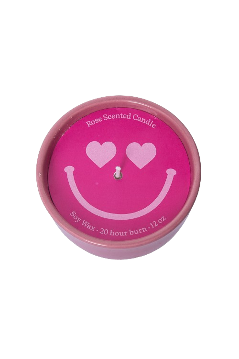 Heart Eyes Smiley Catch All Candle Wax Pink 9 oz Burn Time 20, Main, color, Pink