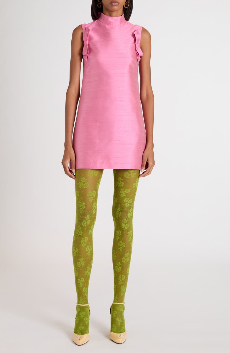 Valentino Garavani Bow Detail Shantung Silk Minidress, Main, color, Pink