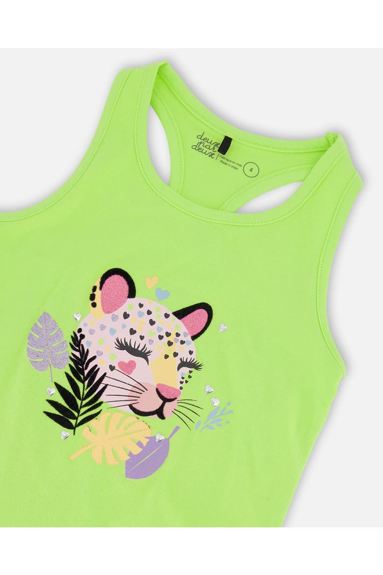 Organic Cotton Jersey Screen Tropical Sleeveless Tank Top, Alternate, color, Lime Green