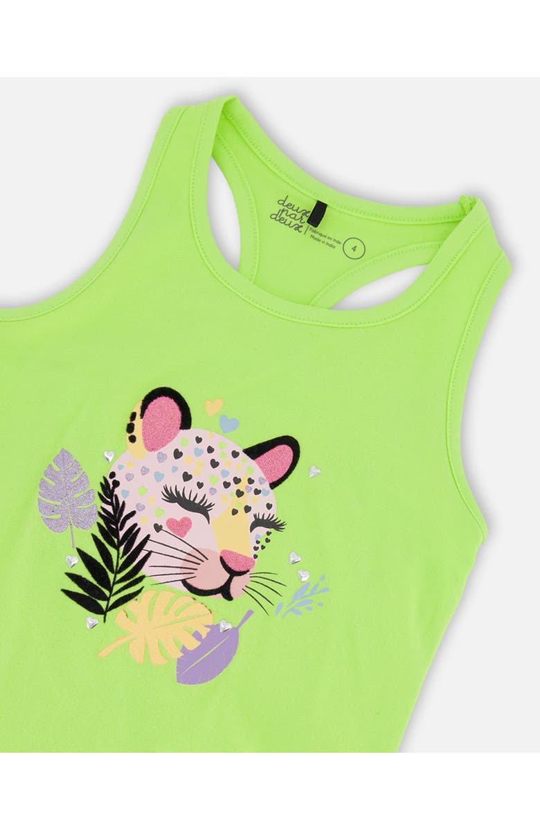 Deux par Deux Organic Cotton Jersey Screen Tropical Sleeveless Tank Top, Alternate, color, Lime Green