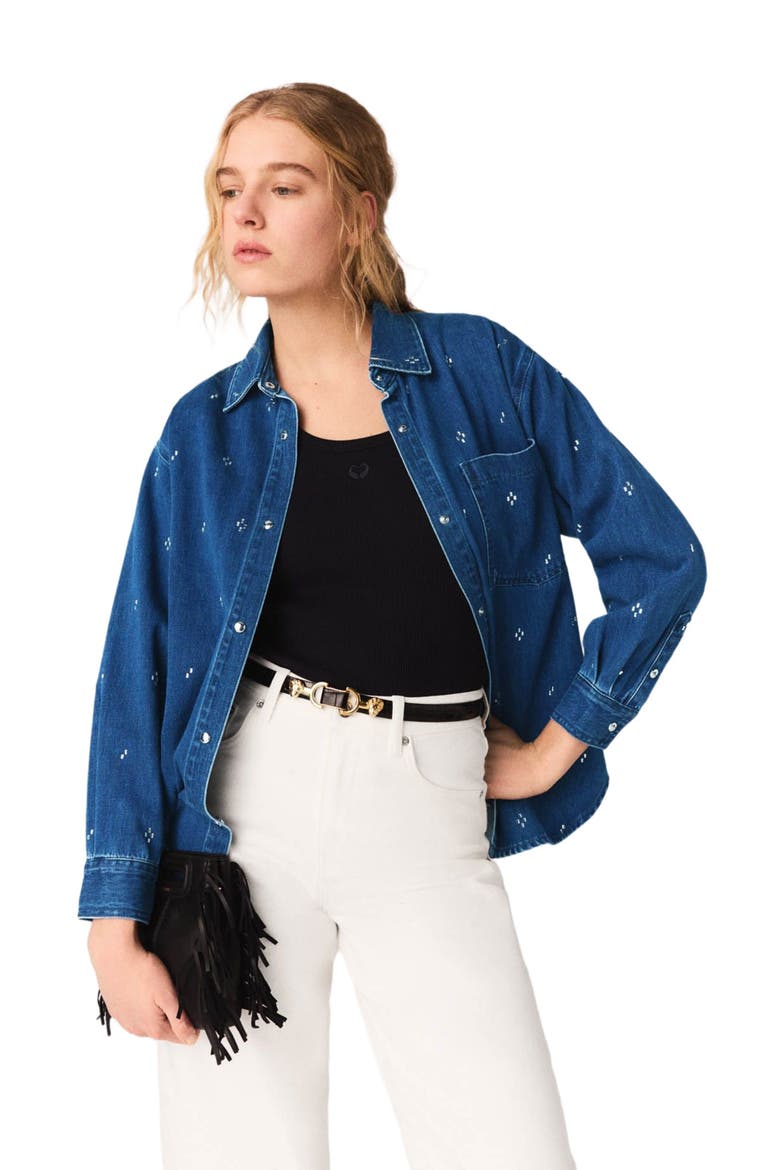 Rhinestone denim shirt, Main, color, Blue