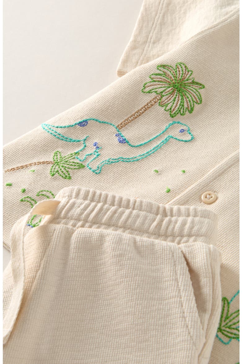 Embroidered Knit Shirt & Shorts Set, Alternate, color, BEIGE BEACH DINO EMBROIDERY