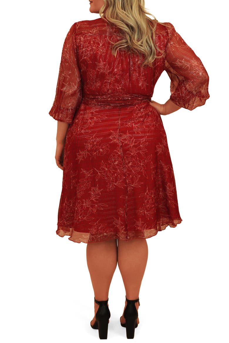 Silk & Metallic Wrap Dress, Alternate, color, RED