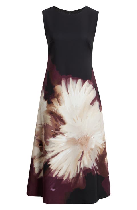 Laguna Placed Floral Suba Crepe Midi Dress
