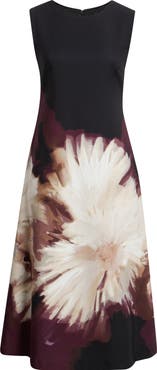 Anne Klein Laguna Placed Floral Suba Crepe Midi Dress