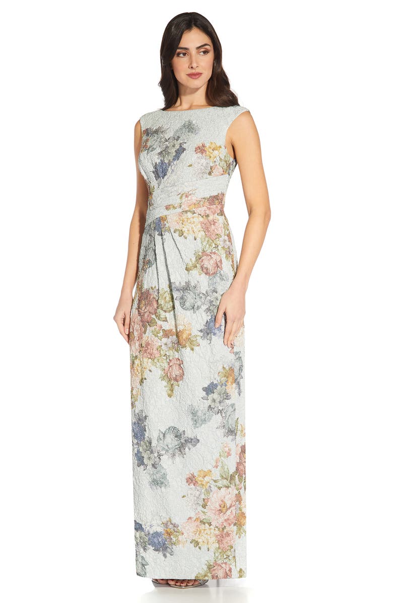 Adrianna Papell Floral Matelassé Column Evening Gown, Alternate, color,