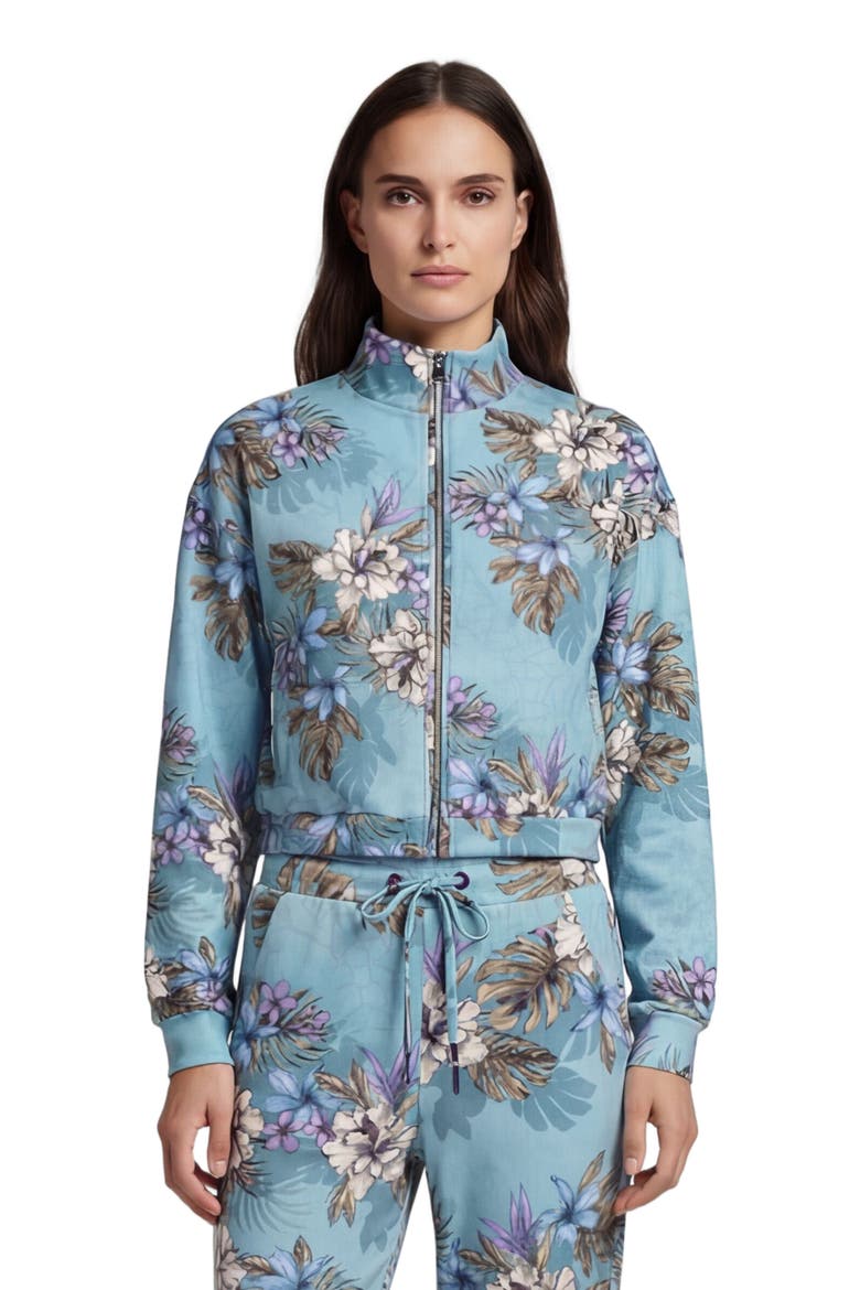 Exotic Floral Womens Cropped Zip Jacket, Main, color, EXOTIC FLORAL TEAL