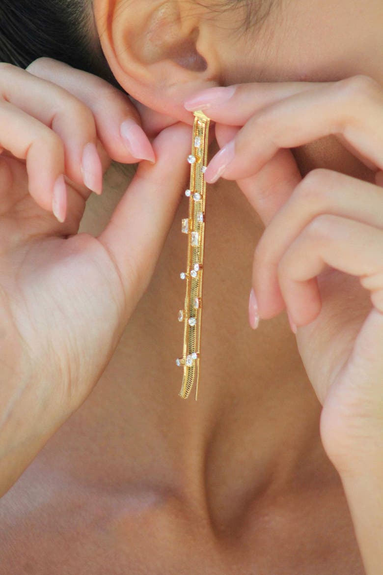 Tassel Zirconia Earrings, Alternate, color, Gold