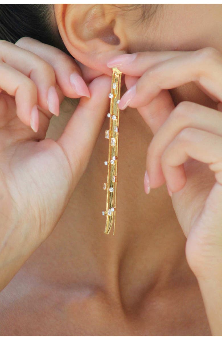 Classicharms Tassel Zirconia Earrings, Alternate, color, Gold