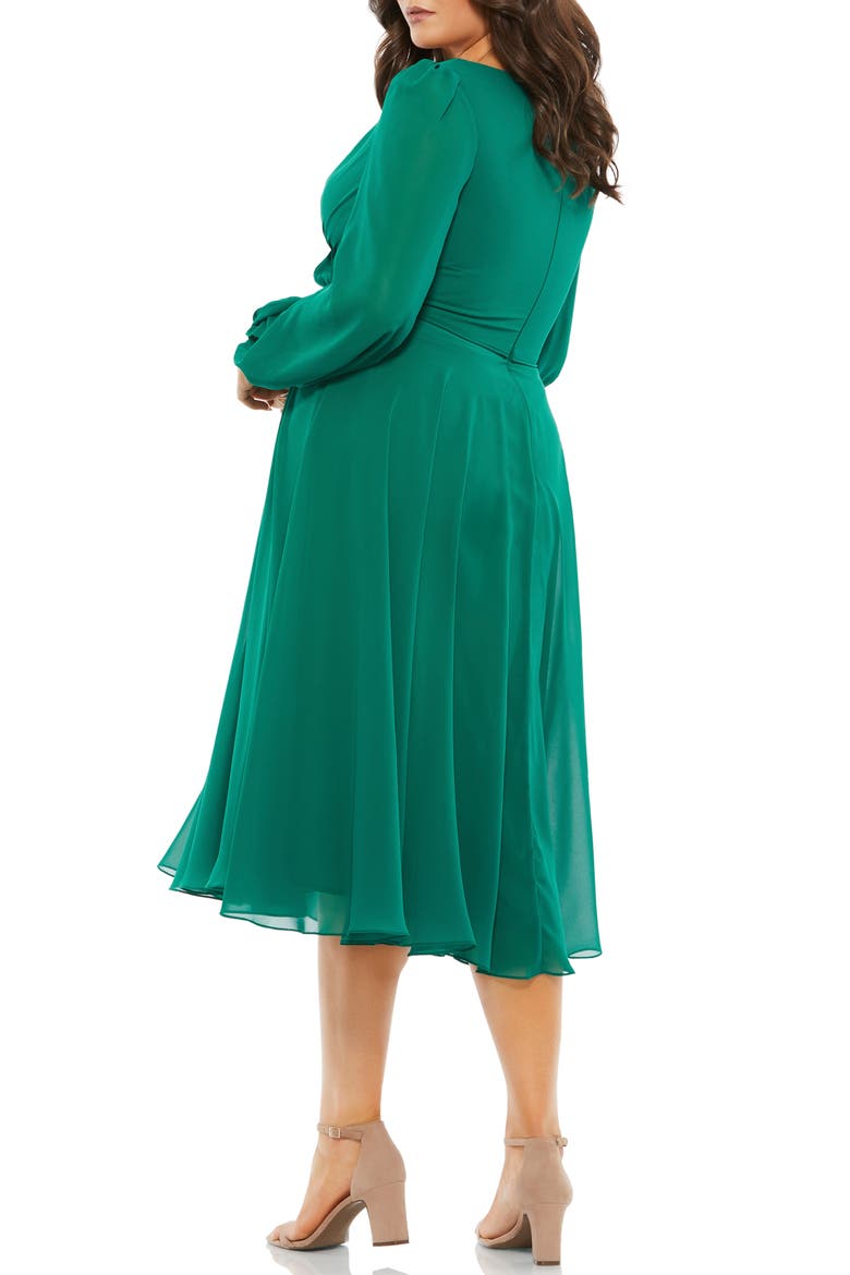 Chiffon Long Bishop Sleeve Surplice Dress, Alternate, color, EMERALD