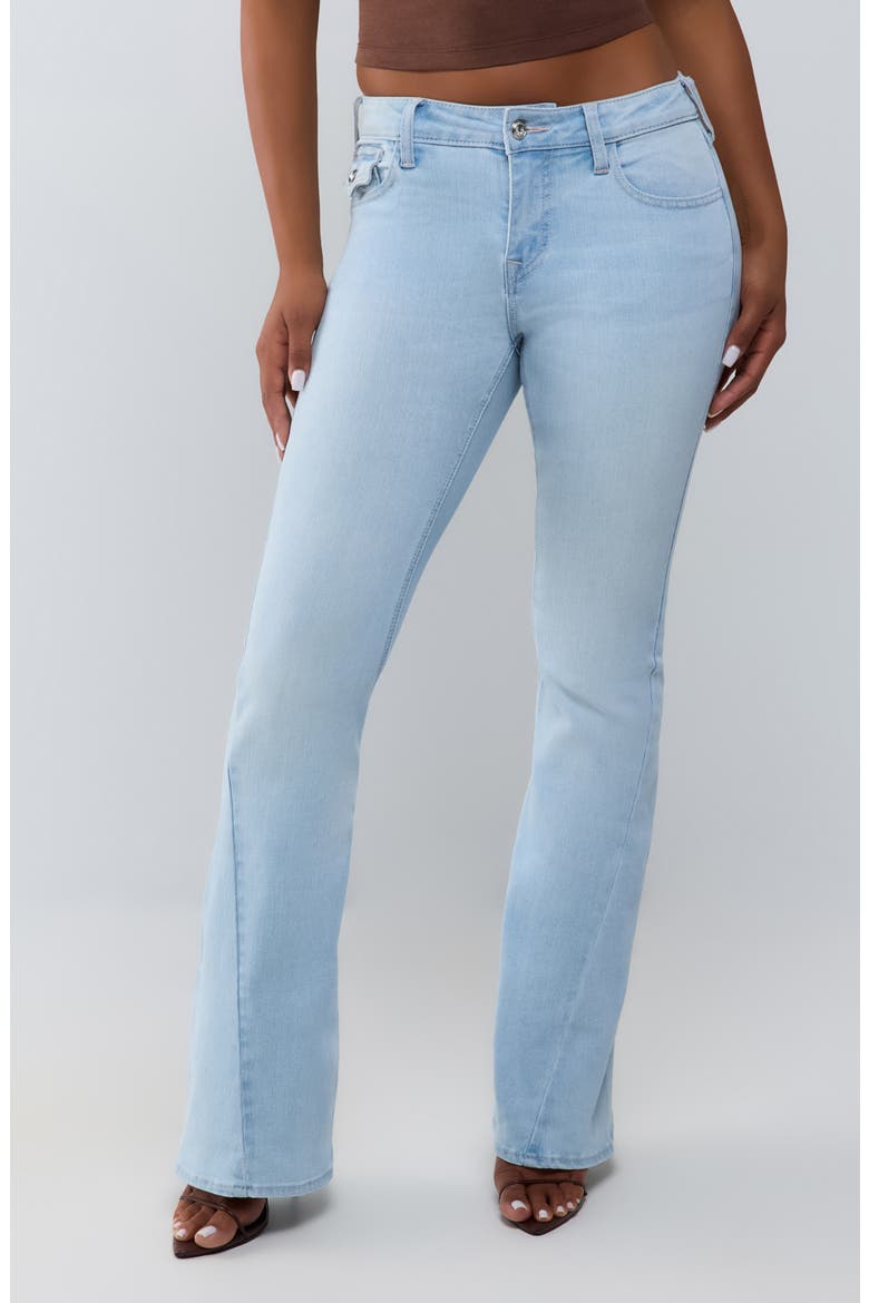 Joey Crystal Mid Rise Flare Jeans, Main, color, LIGHT RAINWATER WASH