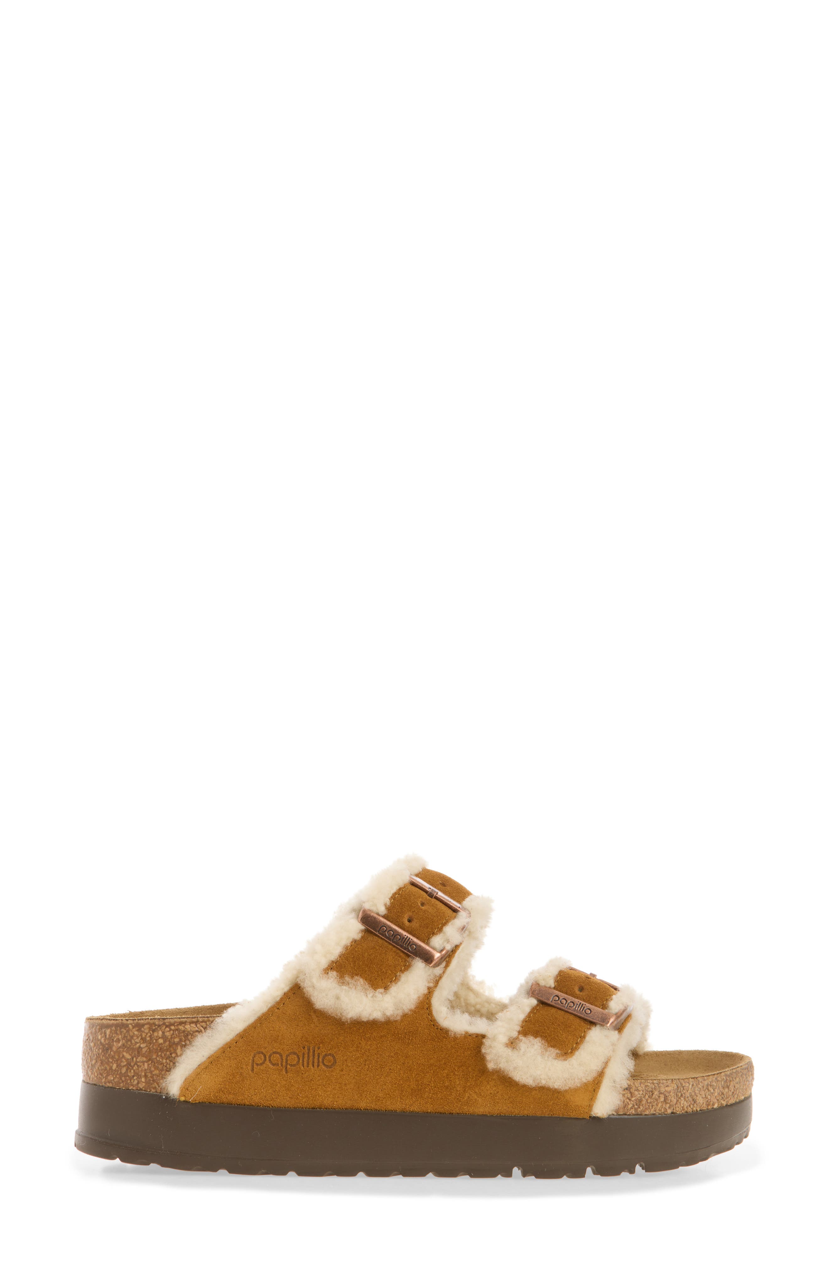 Arizona Platform Slide Sandal with Genuine Shearling Trim, Alternate, color, MINK/ NATURAL