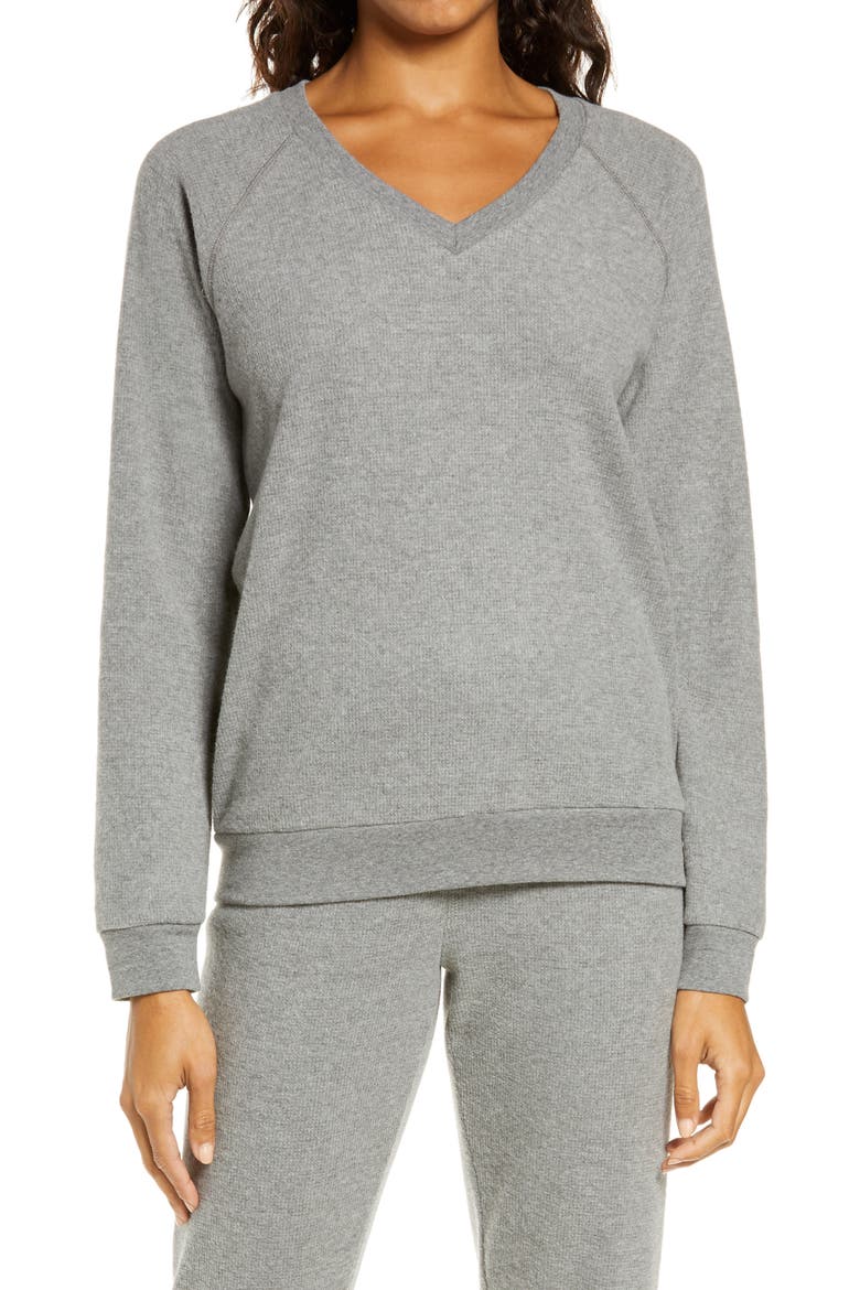 Thermal V-Neck Pullover, Main, color, CHARCOAL