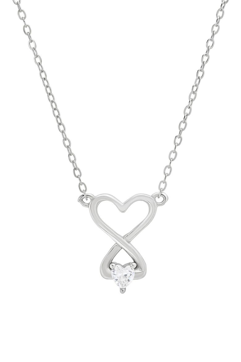 Cubic Zirconia Infinity Heart Pendant Necklace, Main, color, SILVER