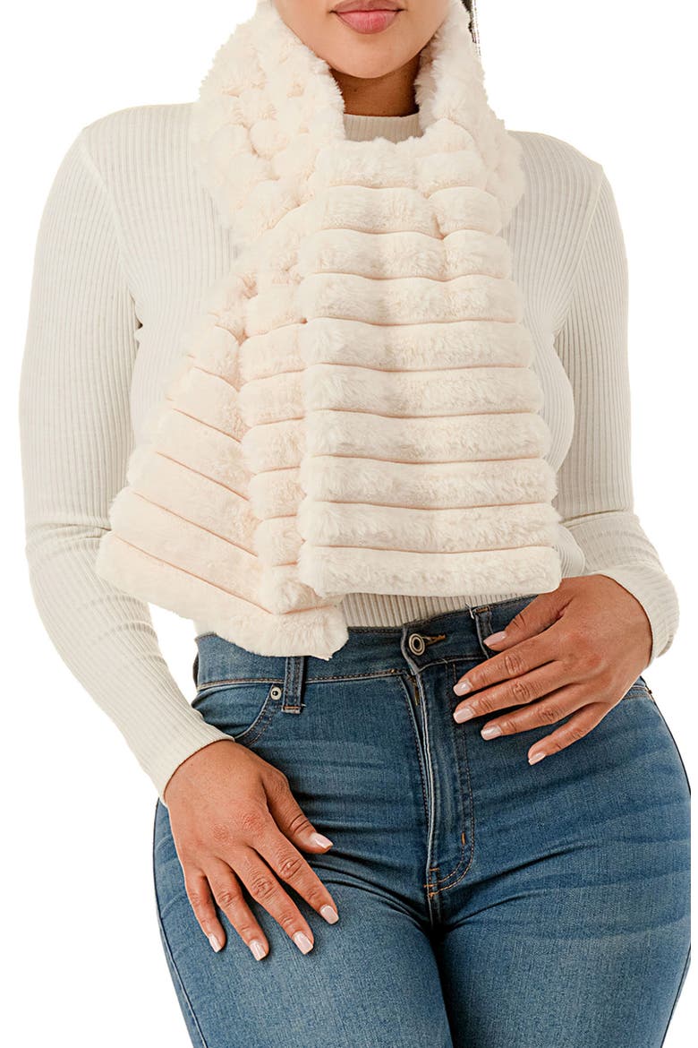 Faux Fur Pull-Through Scarf, Main, color, IVORY