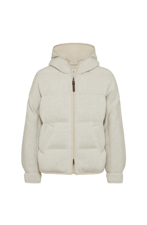 Brunello Cucinelli Hooded Ribbed Puffer Jacket In White