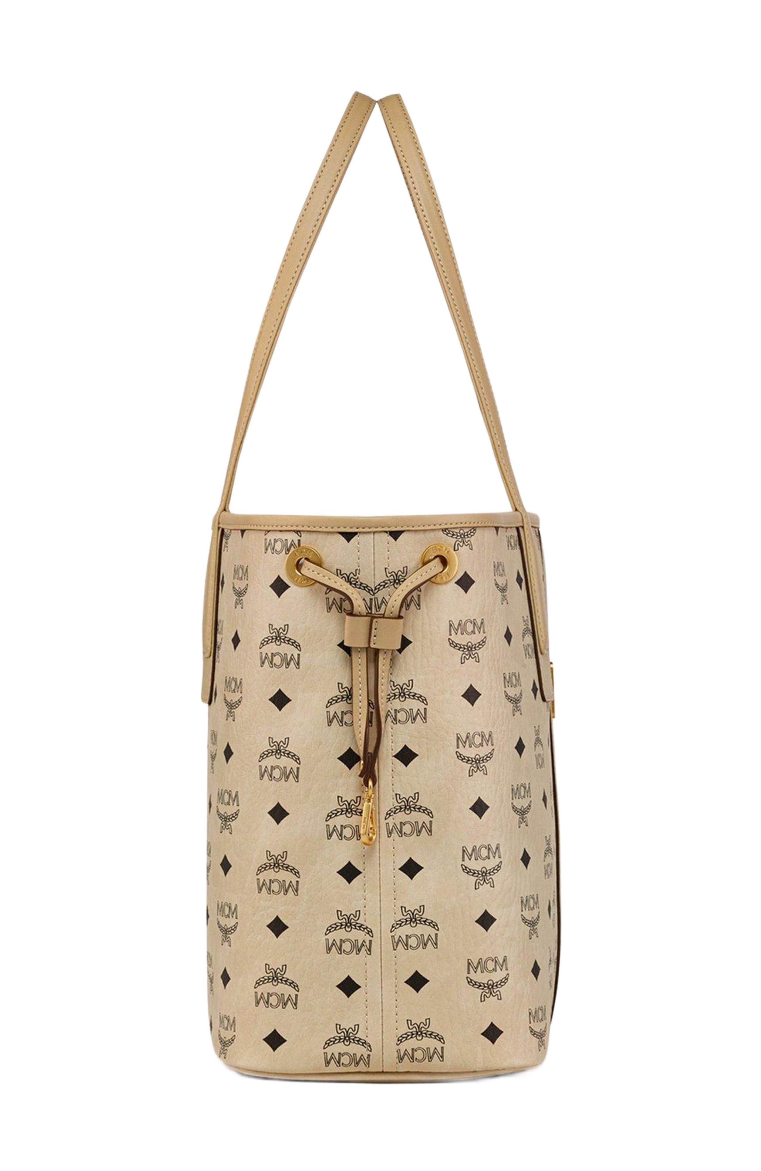 MCM Medium Liz Reversible Shopper, Alternate, color, Beige+Black Logo