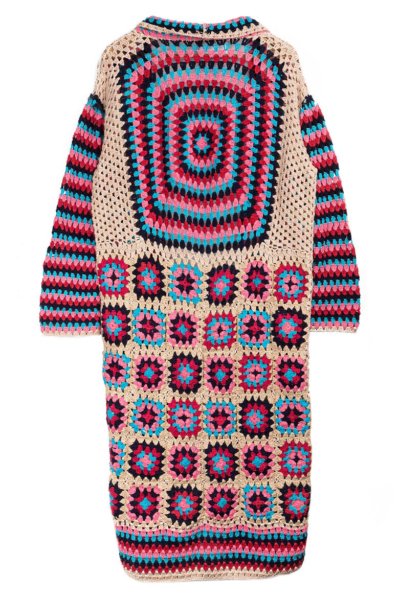 Granny Square Crochet Longline Cardigan, Alternate, color, PINK
