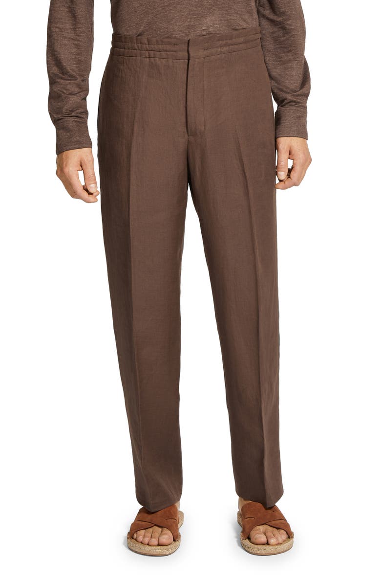 ZEGNA Oasi Linen Drawstring Trousers, Main, color, Ferruggine