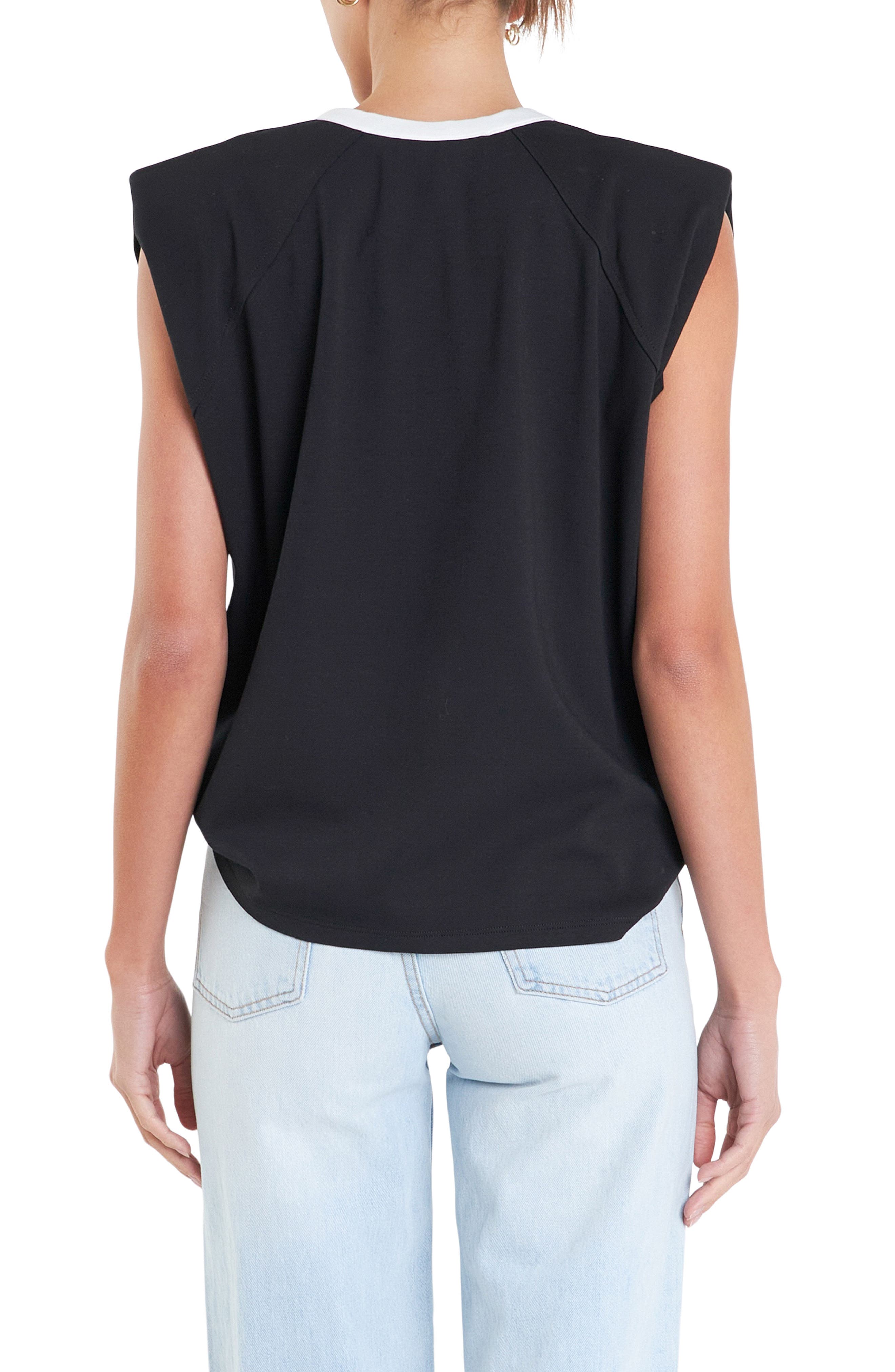 Contrast Shoulder Pad Sleeveless T-Shirt - image 2