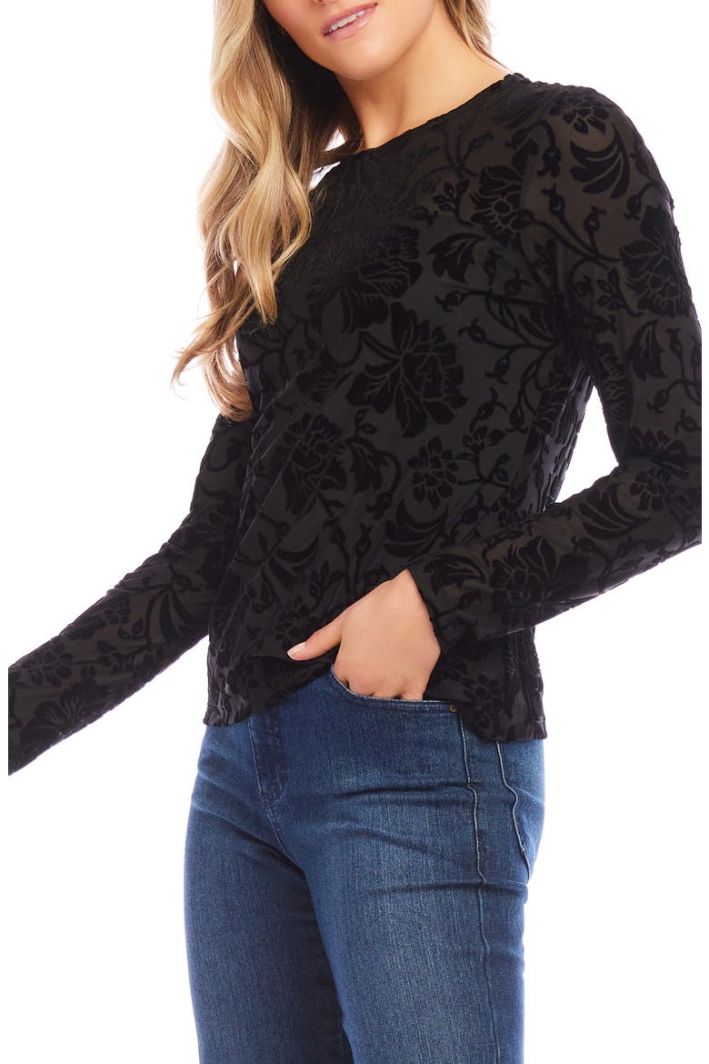 Floral Velvet Burnout Top, Alternate, color, BLACK