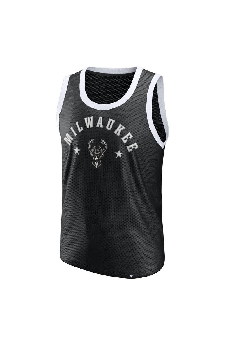FANATICS Men's Fanatics Black Milwaukee Bucks Mesh Tank Top, Alternate, color, Black