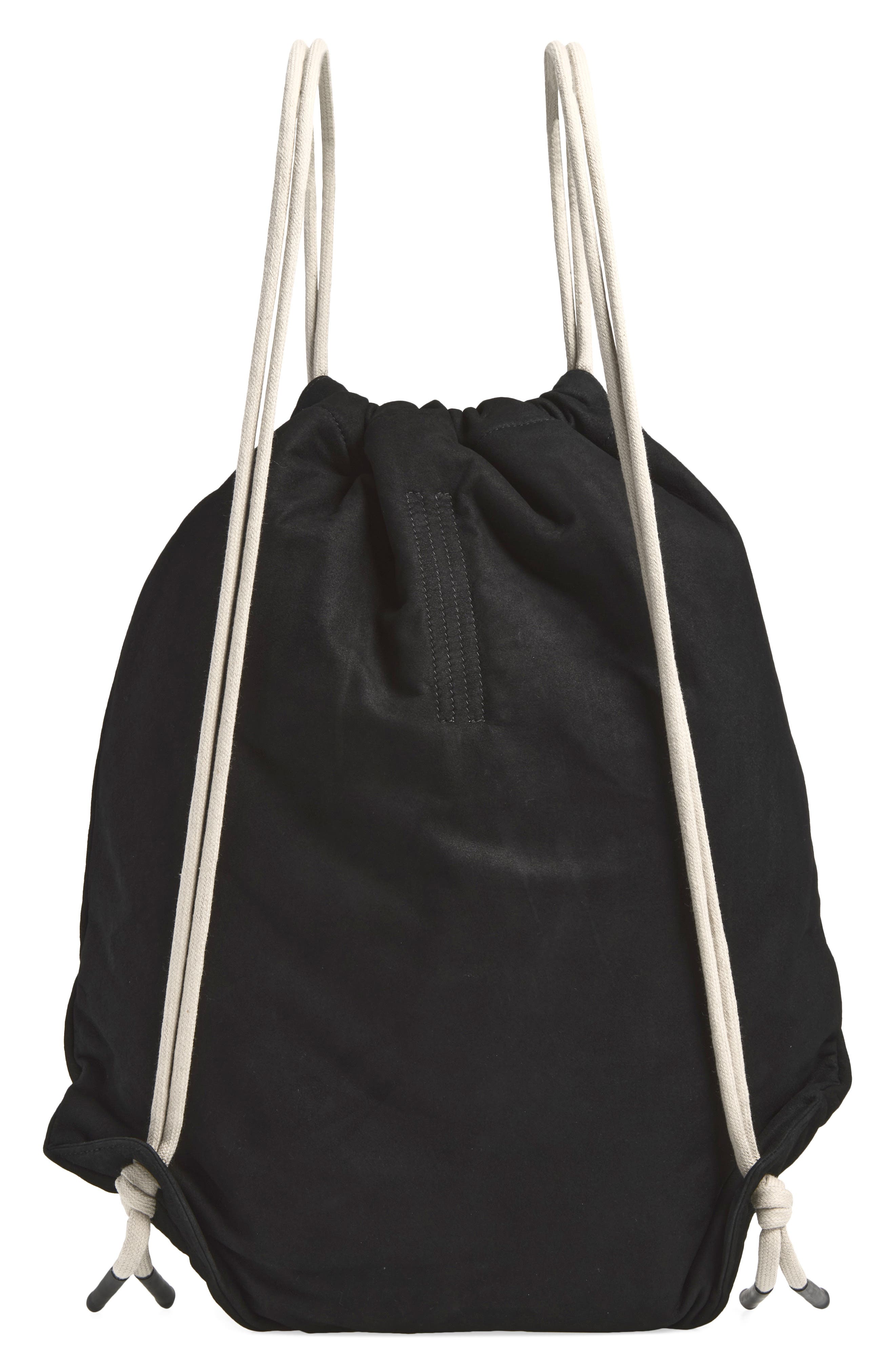 Leather Drawstring Backpack, Alternate, color, BLACK/ PEARL