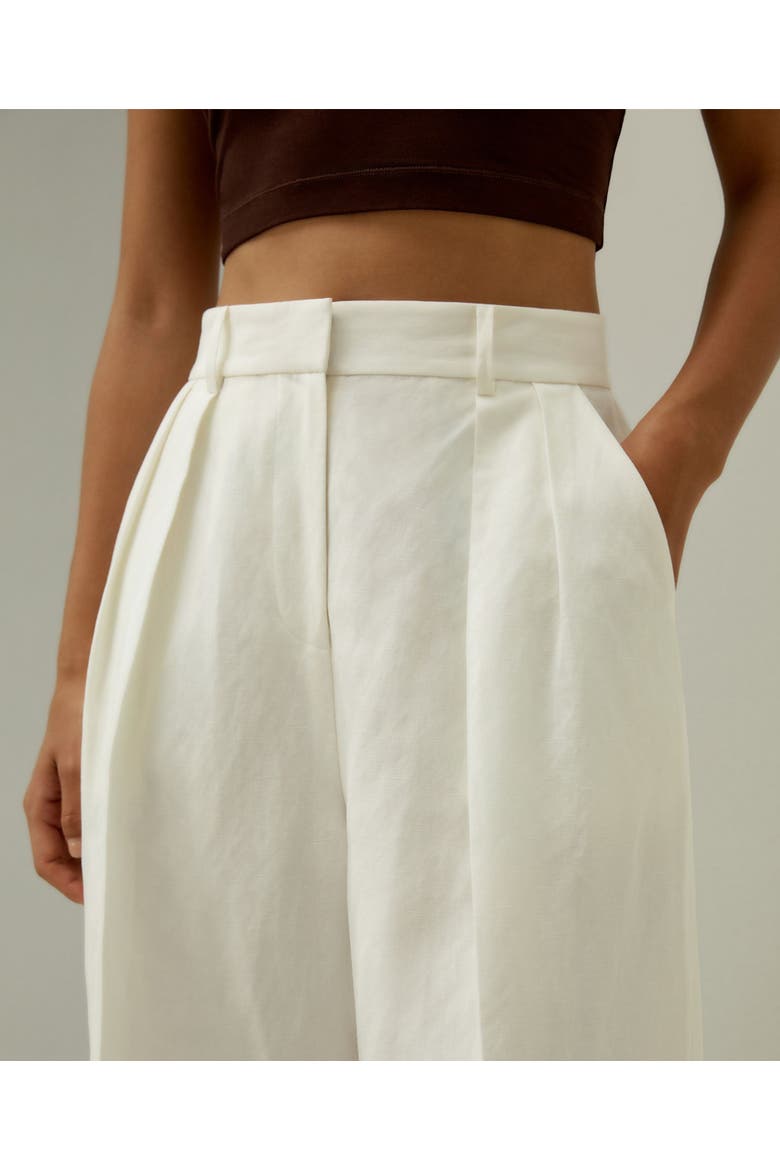 Women's Front-Pleated Silk-Linen Blend Trousers, Alternate, color, Natural White