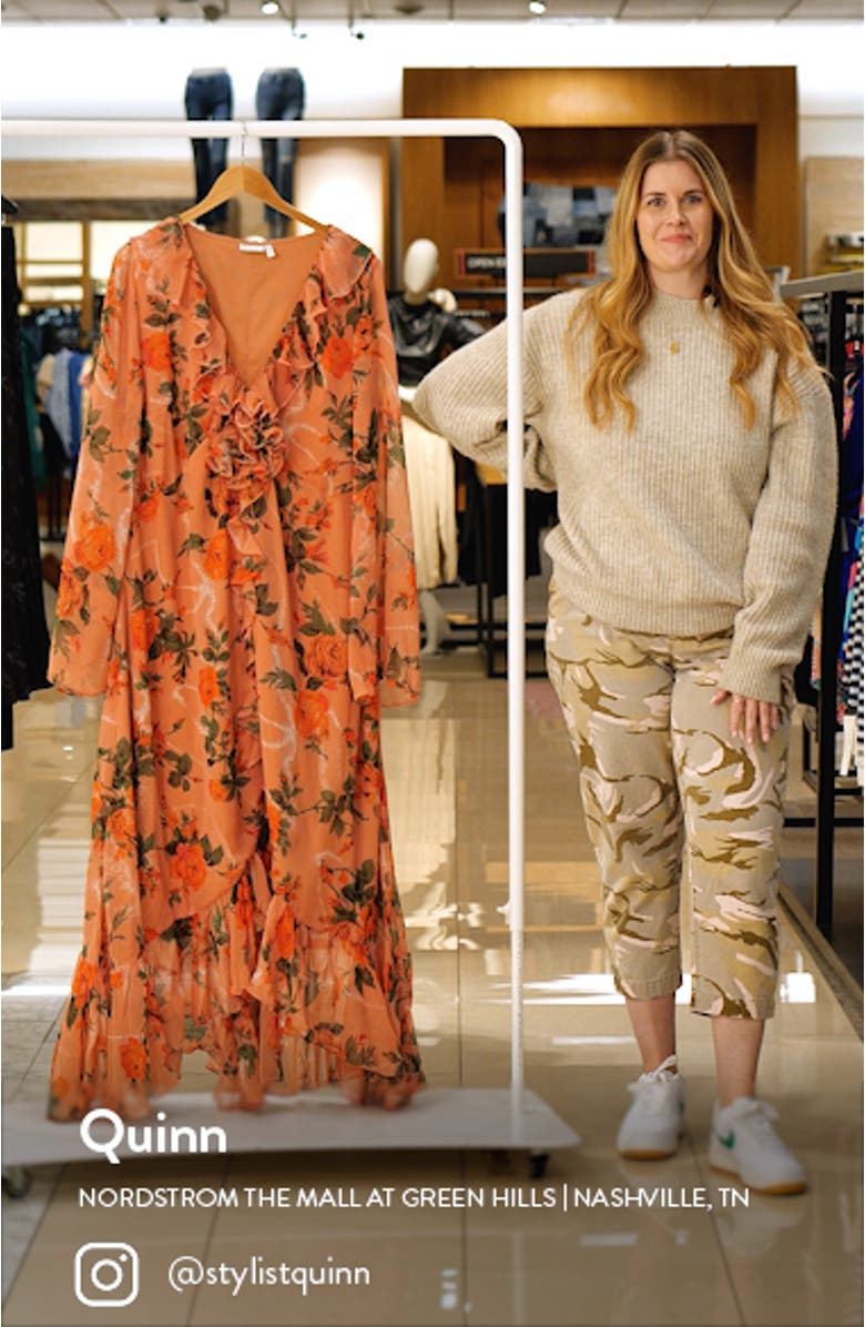 Curve Rose Print Long Sleeve Midi Dress, sales video thumbnail