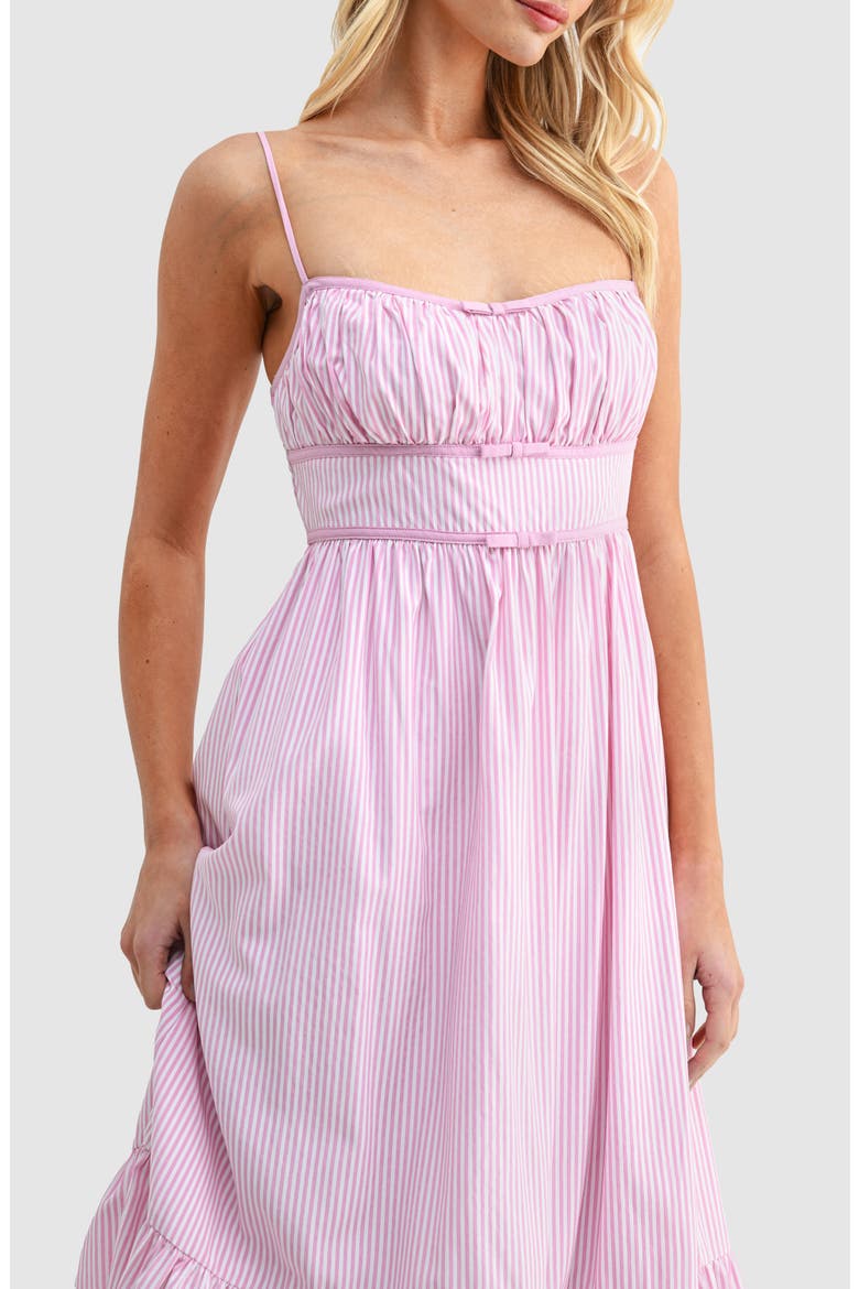 Stripe Bow Detail Ruffle Hem Midi Dress, Alternate, color, PINK STRIPE