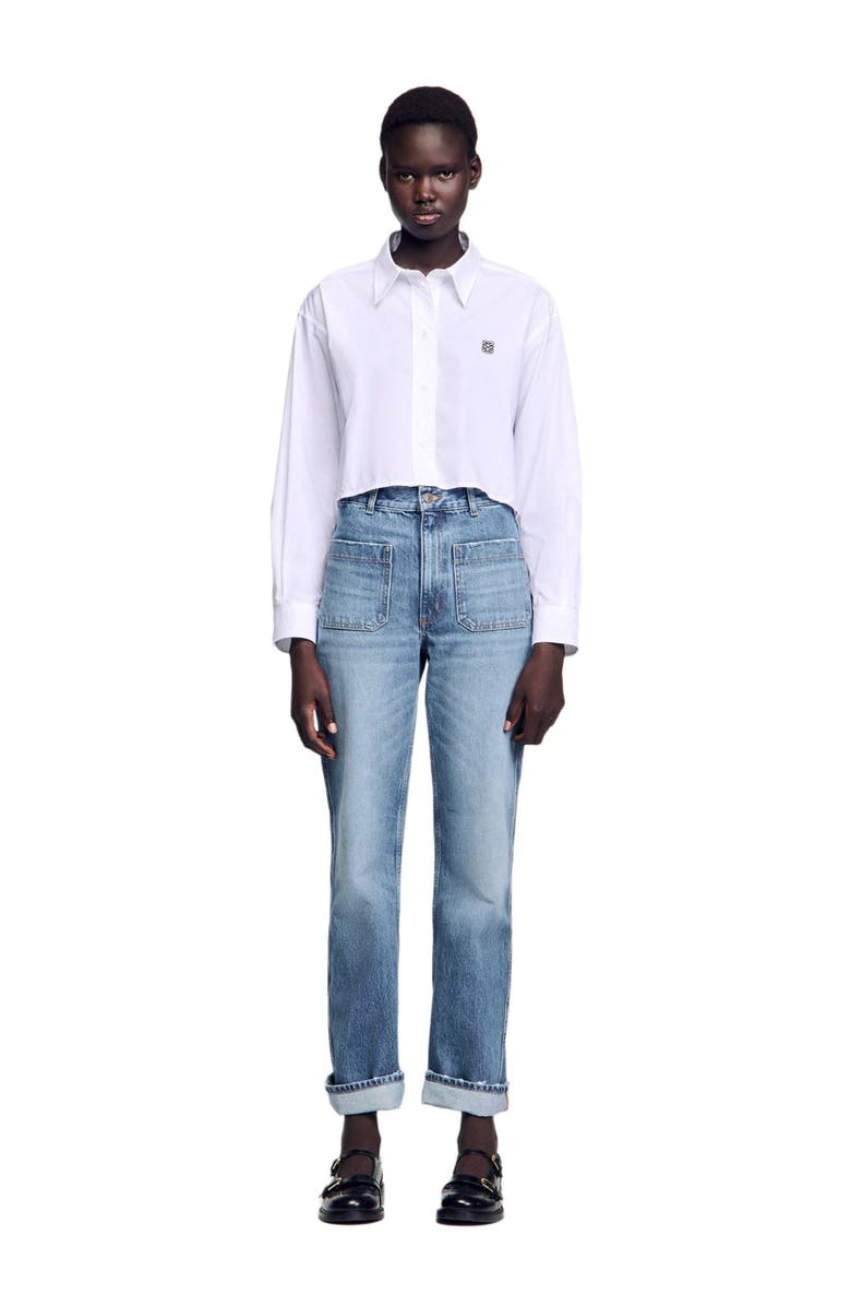 SANDRO Cropped poplin shirt, Alternate, color, White