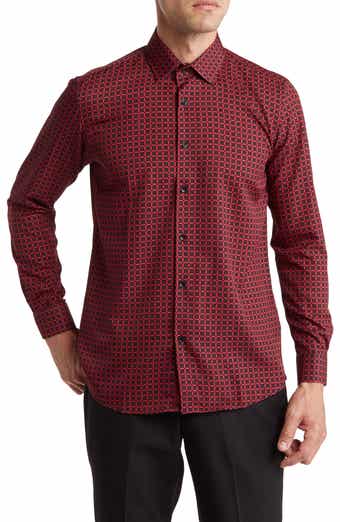 Azaro Uomo Slim Fit Grid Print Performance Button-Up Shirt