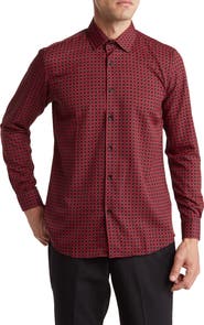 Azaro Uomo Slim Fit Grid Print Performance Button-Up Shirt