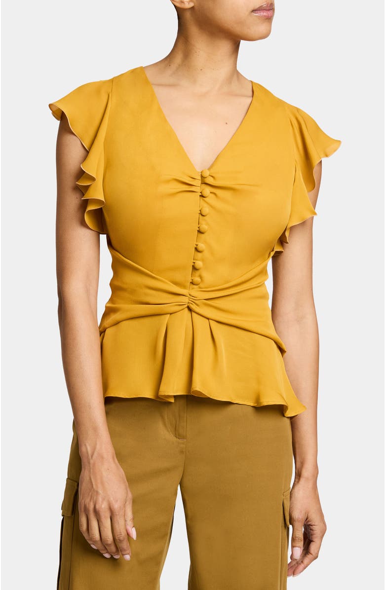 Santorelli ELLA Flutter Sleeve Buttoned Blouse with Waist Panel, Main, color, Mango