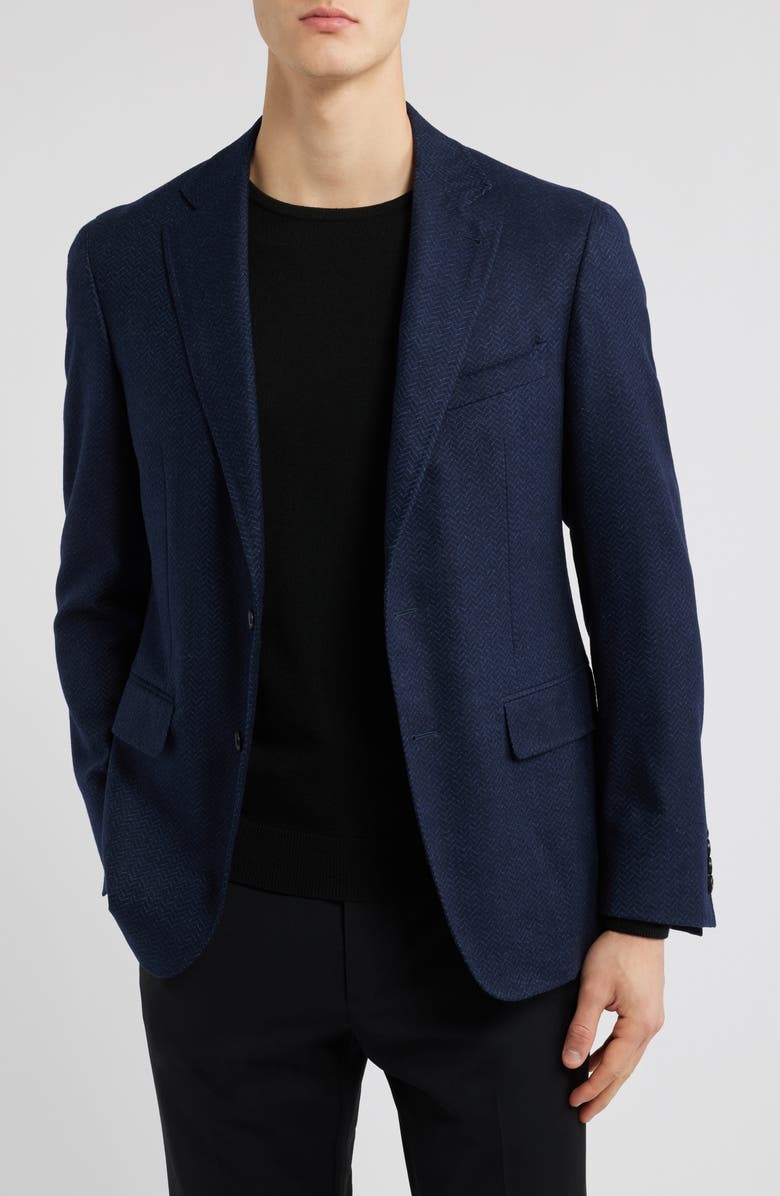 Canali Kai Trim Fit Navy Wool Herringbone Sport Coat, Main, color,