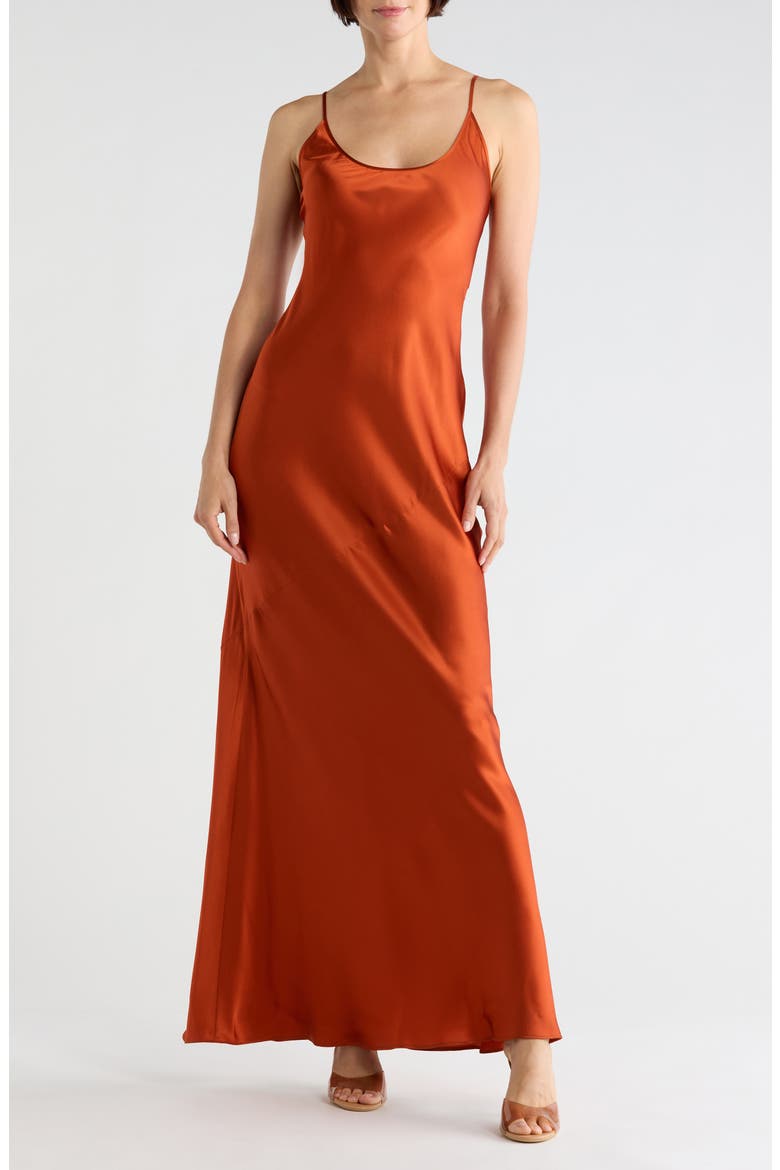 Charmaine Spaghetti Strap Silk Gown, Main, color, CLAY