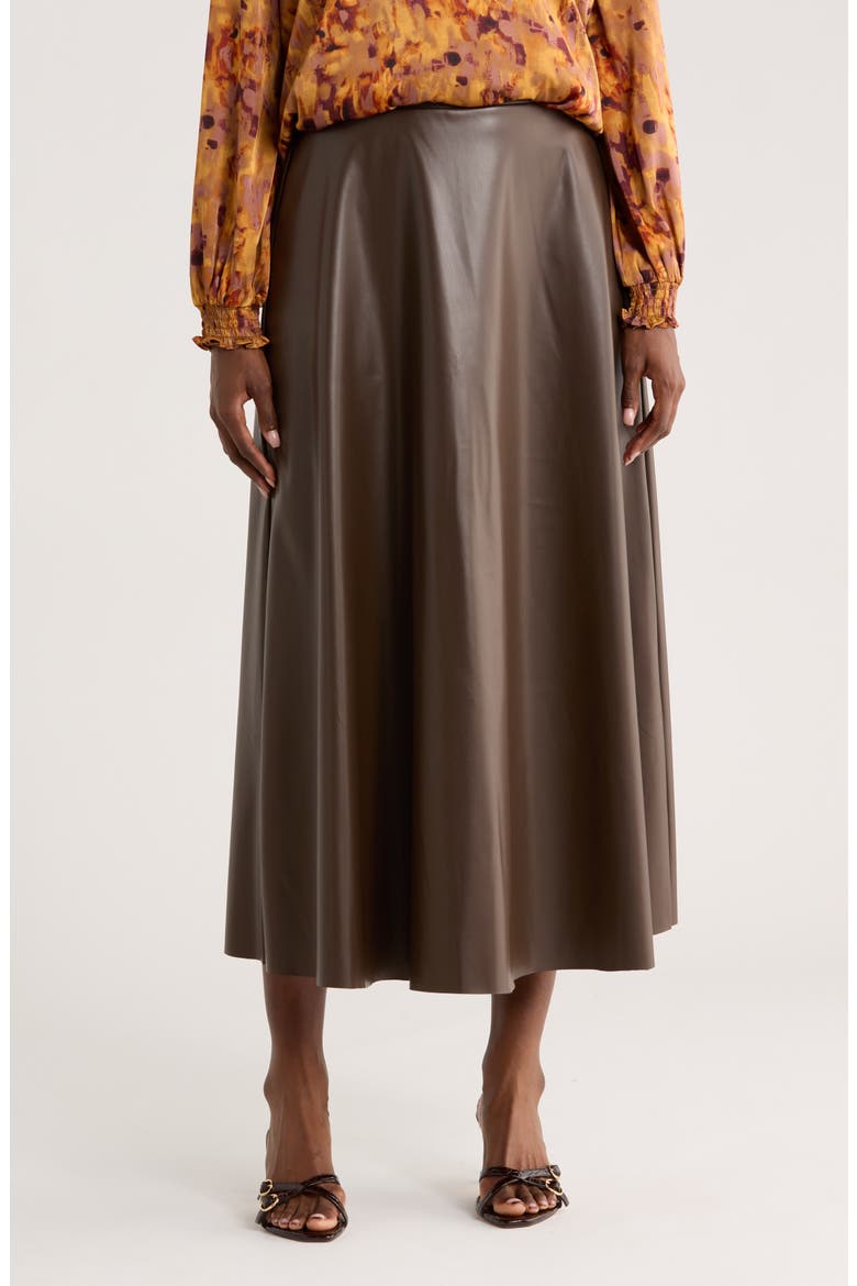 Faux Leather Midi Skirt, Main, color, BROWN