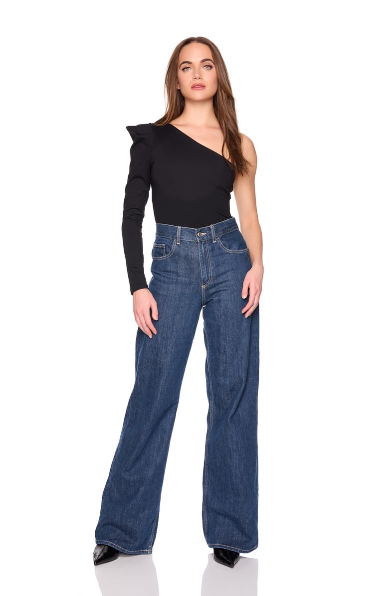 Susana Monaco Pleated One-Shoulder Knit Top, Alternate, color, Black