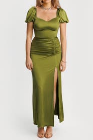 Popilush Shapewear Square Neck Slimming Sculpting Maxi Dress with Sleeves